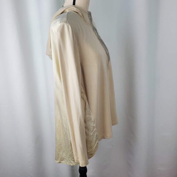 Perse By Carlisle Silk Pullover Hoodie Sweater Beige - Size 10 - Picture 5 of 12